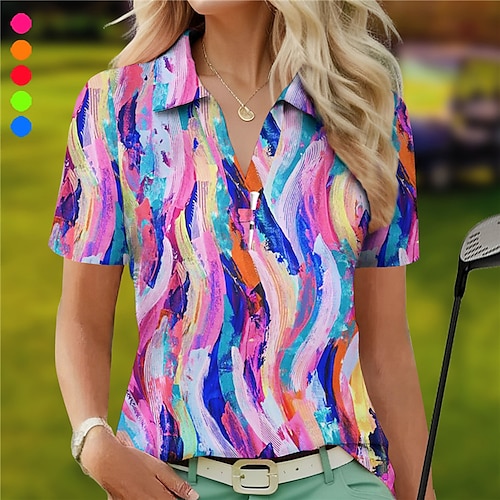 

Mulheres Camisa polo de caminhada Camisa de golfe Respirável Secagem Rápida Pavio Humido Manga Curta Vestuário de golfe Roupas de golfe Normal Em V Estampado Verão Tênis Golfe Pickleball