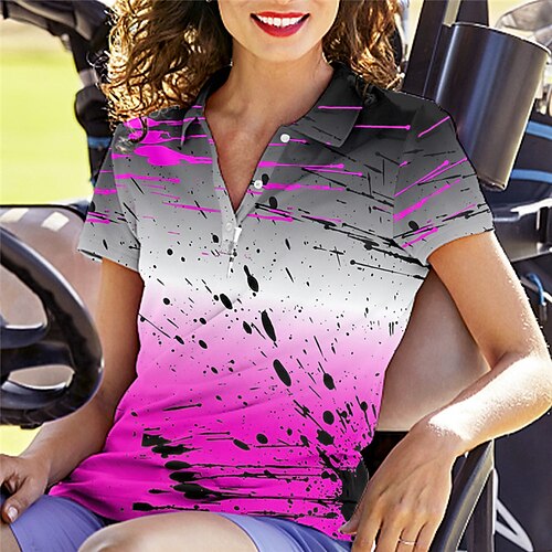 

Women's Polo Shirt Golf Shirt Button Up Polo Breathable Quick Dry Moisture Wicking Short Sleeve Golf Apparel Golf Clothes Regular Fit Color Gradient Summer Tennis Golf Pickleball