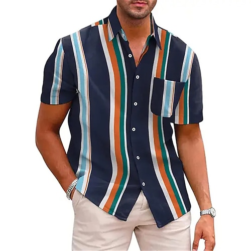 

Herren Hemd Hawaiihemd Sommerhemd Gestreift Grafik-Drucke Umlegekragen Blau Outdoor Strasse Kurze Ärmel Bedruckt Bekleidung Modisch Designer Brautkleider schlicht Weich