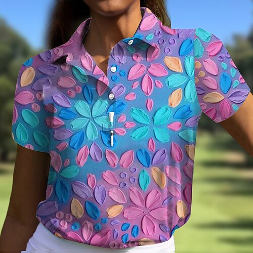 

Damen poloshirt Golfhemd Geknöpftes Poloshirt Atmungsaktiv Schnelltrocknend Feuchtigkeitsableitung Kurzarm Golfbekleidung Golfkleidung Regular Fit Blumen Sommer Tennis Golfspiel Pickleball