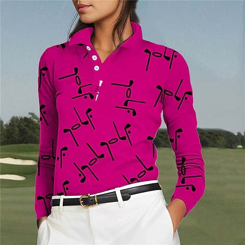 

Femme T-shirt POLO Chemise de golf Polo boutonné Respirable Séchage rapide Evacuation de l'humidité manche longue Vêtements de golf Top Standard Imprimé Printemps Automne Tennis Le golf Pickleball