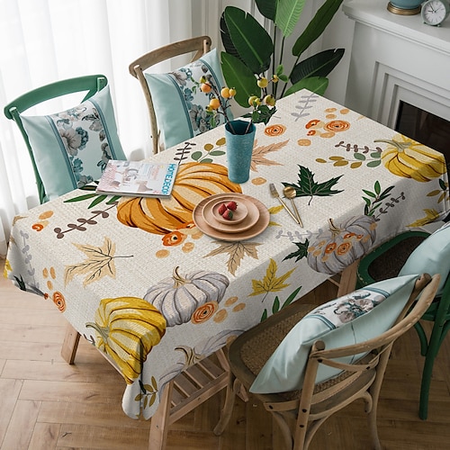 

Nappe rectangulaire de Thanksgiving, nappe de citrouille, nappe durable en polyester imperméable et résistante aux plis pour Halloween, fête, vacances, cuisine et décoration d'intérieur