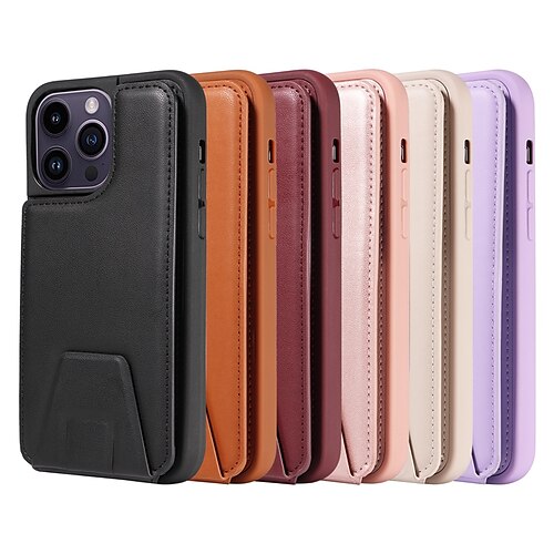 

telefone Capinha Para Apple iPhone 14 Pro Max Plus 13 12 11 X XR XS 8 7 Capa traseira Capa para Cartão Wallet Slots de suporte de cartão Pata de Apoio Antichoque Côr Sólida TPU Couro PU