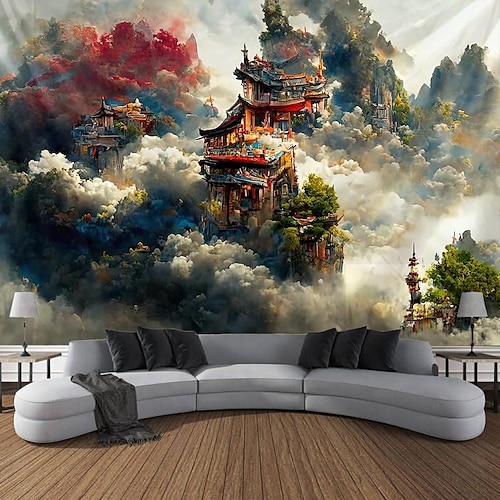 

Temple fantastique suspendu tapisserie art mural grande tapisserie décor mural photographie toile de fond couverture rideau maison chambre salon décoration