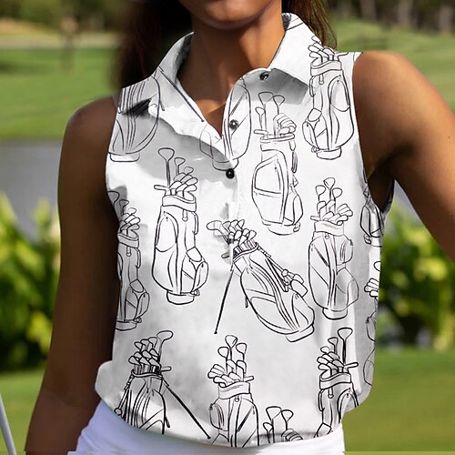 

Mulheres Camisa polo de caminhada Camisa de golfe Pólo de botões Respirável Secagem Rápida Pavio Humido Sem Manga Vestuário de golfe Roupas de golfe Normal Estampado Verão Tênis Golfe Pickleball