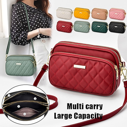 

Mulheres Bolsa crossbody Bolsa de ombro Bolsa para celular Dome Bag Couro PU Compras Diário Ziper Grande Capacidade Prova-de-Água Durável Côr Sólida Retalho Castanho Avermelhado Preto Amarelo