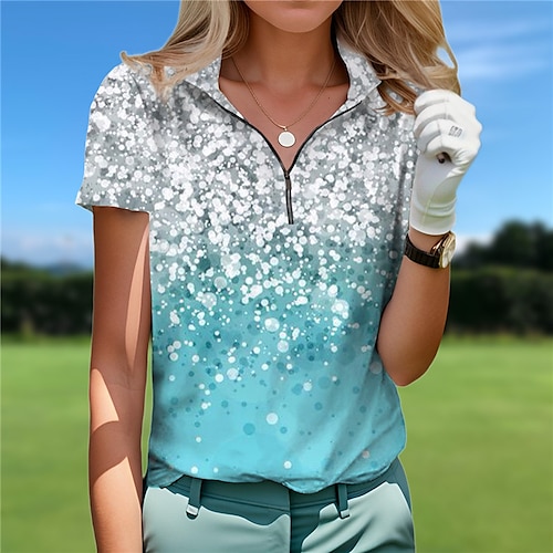 

Mulheres Camisa polo de caminhada Camisa de golfe Respirável Secagem Rápida Pavio Humido Manga Curta Vestuário de golfe Roupas de golfe Normal Zíper Cores Gradiente Verão Tênis Golfe Pickleball