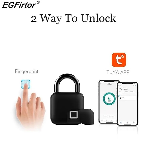 

Tuya Smart Fingerprint Bluetooth Waterproof Smart Padlock Cabinet Lock Cabinet Lock Dormitory Anti-Theft Lock USB Rechargeable