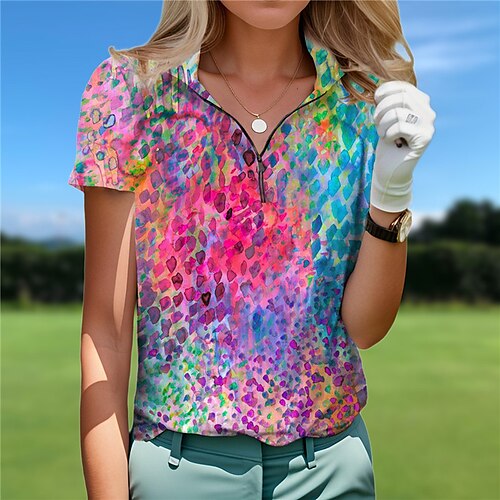 

Damen poloshirt Golfhemd Atmungsaktiv Schnelltrocknend Feuchtigkeitsableitung Kurzarm Golfbekleidung Golfkleidung Regular Fit Zip Bedruckt Sommer Tennis Golfspiel Pickleball