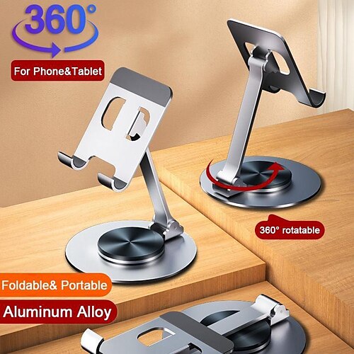 

Aluminum Alloy 360° Rotate Desk Mobile Phone Holder Stand Foldable Portable Stand Tablet Support Adjustable Desktop Tablet Holder Table Cell Phone Stand