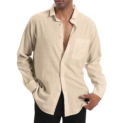 

Hombre Camisa camisa de lino Abotonar la camisa Camisa de verano Camisa de playa Negro Blanco Vino Manga Larga Plano Diseño Primavera verano Casual Diario Ropa Bolsillo delantero