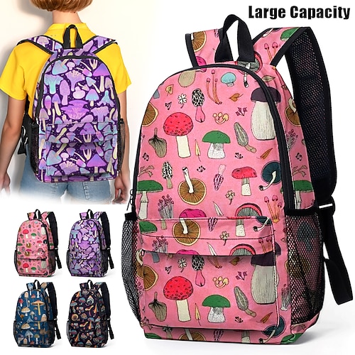 

Damenrucksack, Schultasche, Büchertasche, Pilzmuster, 3D-Druck, Pendlerrucksack, Schule, Alltag, Charakter, Polyester, großes Fassungsvermögen, leicht, langlebig, Reißverschlussdruck, Lila