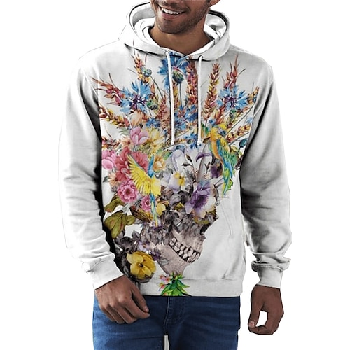 

Herren Hoodie Sweatshirt Kapuze Weiß Mit Kapuze Blumen Totenkopf Motiv Grafik-Drucke Bedruckt Täglich Sport 3D-Druck Strassenmode Designer Basic Frühling Herbst Bekleidung Kapuzenpullover