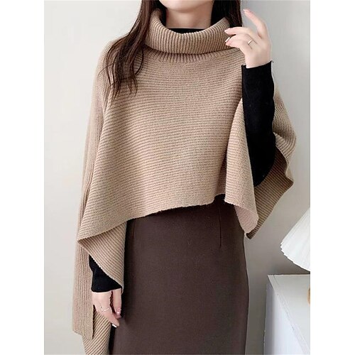 

Damen Poncho Pullover Strickwaren Gerippt Stricken überdimensional Feste Farbe Rollkragen Stilvoll Brautkleider schlicht Outdoor Täglich Sommer Herbst Schwarz Kamel Braun Einheitsgröße