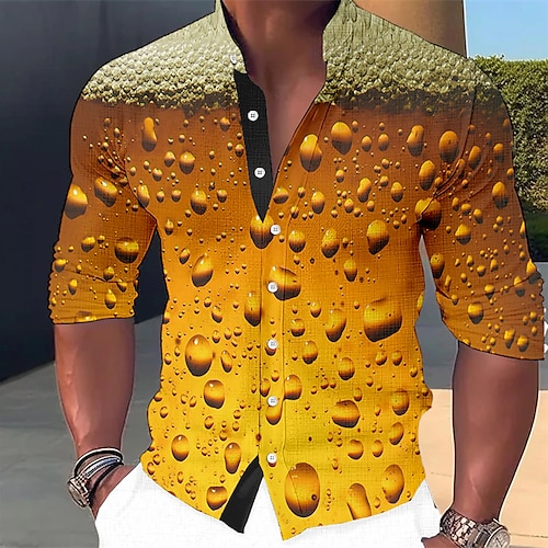 

Homens Camisa Social camisa de linho Estampas Abstratas Cerveja Colarinho Chinês Amarelo Ao ar livre Rua Manga Longa Imprimir Roupa Linho Moda Roupa de rua Designer Casual