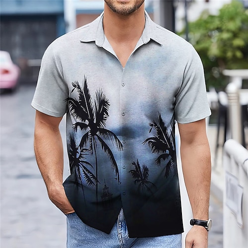 

Homme Chemise Chemise Lin Cocotier Imprimés Photos Col rabattu Jaune Bleu Violet Vert Extérieur Plein Air Manches courtes Imprimer Vêtement Tenue Lin Mode Design Décontractées Flexible