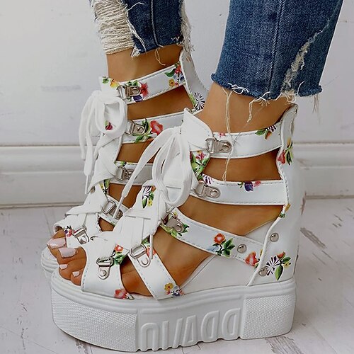 

Mulheres Sandálias Sapatos Lolita Sandálias com cadarço Sandálias com tiras Sandálias Anabela Calcanhares Festa Diário Cadarço Salto Plataforma Calcanhar escondido Peep Toe Dedo Aberto Férias Casual