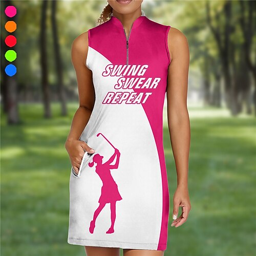 

Mulheres Vestido de tênis vestido de golfe Respirável Secagem Rápida Pavio Humido Sem Manga Vestidos roupa de tênis Zíper Bloco de cor Letra Estampado Verão Tênis Golfe Pickleball