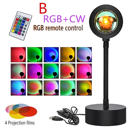 Sunset Lamp Rainbow Projector Night Light 16 Color Projection Led Desk Lamp  For Bedroom Atmosphere Rainbow Lamp Decoration Light 2024 - $7.99