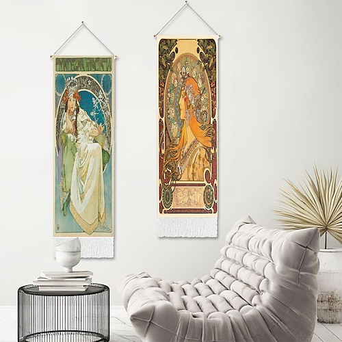 

2 uds tejido para colgar en la pared art nouveau victoriano vintage hogar dormitorio sala de estar decoración tela colgante 33x130cm (13x52 pulgadas)