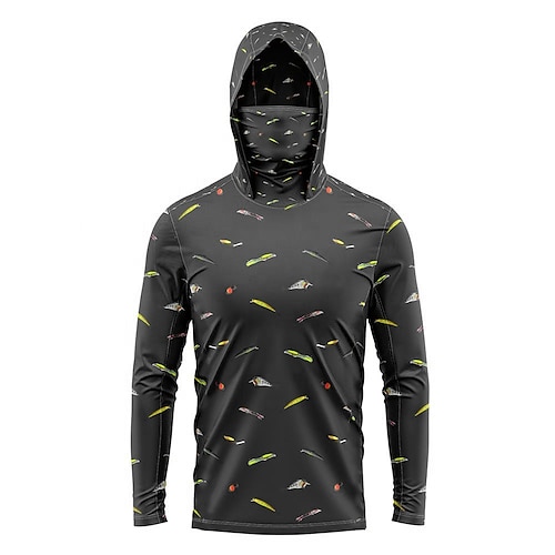 

Men's Fishing Shirt Hooded Outdoor Long Sleeve UV Protection Breathable Quick Dry Lightweight Sweat wicking Top Spring Autumn Outdoor Fishing Camping Hiking Dark Grey Dark Green Light Grey