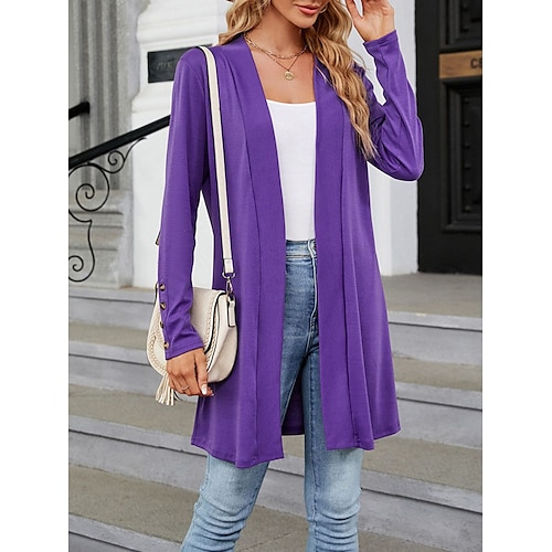 

Mujer Chaqueta de Punto Puente Estriado Tejer Botón Color sólido Capucha Elegante Casual Exterior Diario Verano Otoño Negro Vino S M L