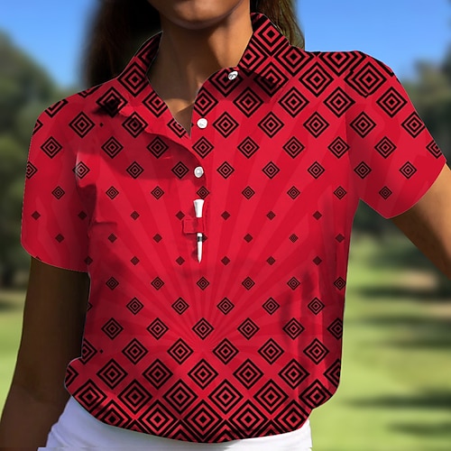 

Women's Polo Shirt Golf Shirt Button Up Polo Breathable Quick Dry Moisture Wicking Short Sleeve Golf Apparel Golf Clothes Regular Fit Plaid Summer Tennis Golf Pickleball