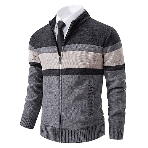 

Homens Suéter Sueter Cardigan Estriado Tricotar Padrão Tricotado Colarinho Chinês Aquecimento Contemporâneo Moderno Roupa Diária Para Noite Roupa Outono inverno Vermelho Vinho Cinzento Claro S M L