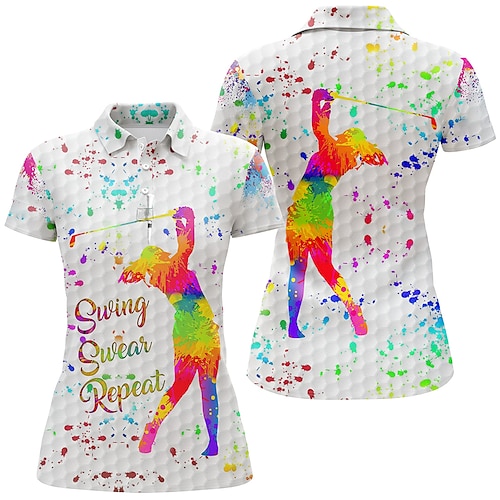 

Femme T-shirt POLO Chemise de golf Polo boutonné Respirable Séchage rapide Evacuation de l'humidité Manche Courte Vêtements de golf Top Standard Imprimé Eté Tennis Le golf Pickleball