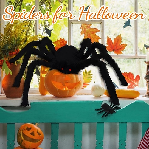  Halloween Decoration Spider, Outdoor Halloween Spider Decorations, Black Soft Hairy Scary Spider Realistic Large Spider Props for Home, Yard, Party Creepy Halloween Decor