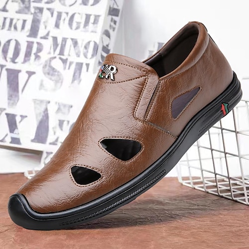 

Homens Sandálias Mocassins e Slip-Ons Mocassins de couro Casual Ao ar livre Diário Caminhada Couro Sintético Respirável Confortável Antiderrapante Preto Marron Verão