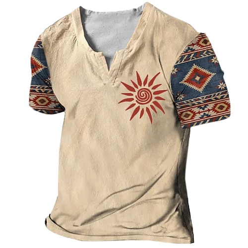 

Men's Henley Shirt Graphic Tee Fashion Basic Casual Shirt Tribal Graphic Prints Short Sleeve Shirt Blue Brown Green Outdoor Daily Going out V Neck Spring Summer Clothing Apparel S M L XL 2XL 3XL