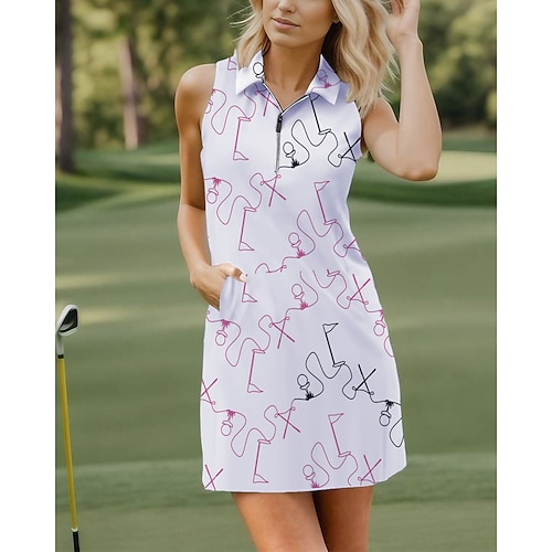 

Mulheres Vestido de tênis vestido de golfe Respirável Secagem Rápida Pavio Humido Sem Manga Vestidos roupa de tênis Zíper Estampado Verão Tênis Golfe Pickleball