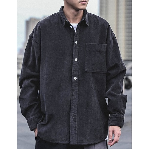  Per uomo Camicia di Velluto a Coste Giacca camicia Sopracamicia Semplice All'aperto Quotidiano Nero Caffè Grigio Manica Lunga Bavero Primavera & Autunno Abbigliamento Tasca