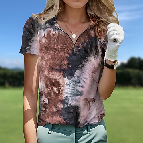 

Mulheres Camisa polo de caminhada Camisa de golfe Respirável Secagem Rápida Pavio Humido Manga Curta Vestuário de golfe Roupas de golfe Normal Zíper Colarinho Alto Estampado Verão Tênis Golfe