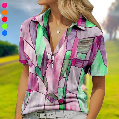 

Mujer Camisas de polo Camiseta de golf Transpirable Secado rápido Dispersor de humedad Manga Corta Ropa de golf ropa de golf Ajuste regular Escote en V Impreso Verano Tenis Golf pepinillo