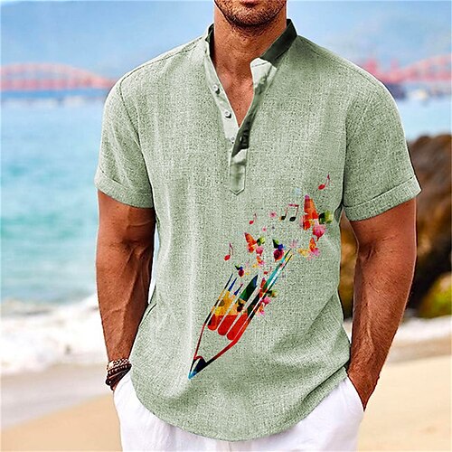 

Homens Camisa Social camisa de linho Borboleta Estampas Abstratas Música Notas Colarinho Chinês Azul Verde Cinzento Ao ar livre Rua Manga Curta Imprimir Roupa Linho Moda Roupa de rua Designer Casual