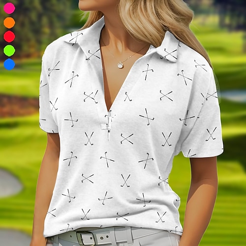 

Mulheres Camisa polo de caminhada Camisa de golfe Respirável Secagem Rápida Pavio Humido Manga Curta Vestuário de golfe Roupas de golfe Normal Em V Estampado Verão Tênis Golfe Pickleball