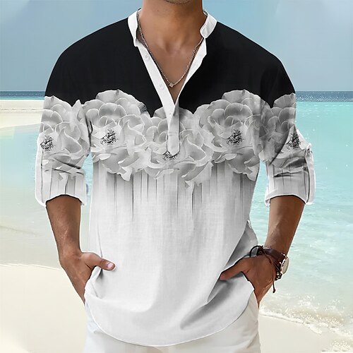 

Homens Camisa Social camisa de linho Floral Estampas Abstratas Colarinho Chinês Azul Cinzento Ao ar livre Rua Manga Longa Imprimir Roupa Linho Moda Roupa de rua Designer Casual