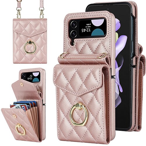 Z Flip 5 Leather Case, Wallet Case Compatible Samsung Galaxy Z Flip 5 With  Card Holder & Crossbody Strap