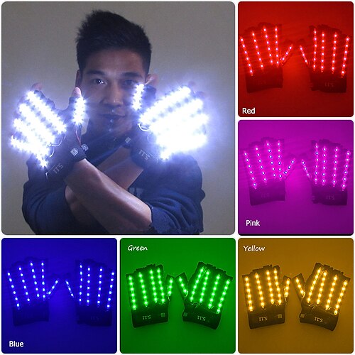 

1 paire nouveau style led néon lumineux clignotant gants rave bar boîte de nuit fluorescent brillant doigt gants fête scène danse accessoires