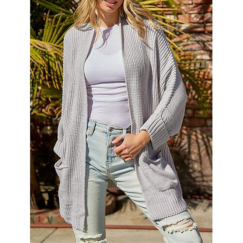 

Mujer Chaqueta de Punto Puente Croché Tejer Sayo Bolsillo Color sólido Frente Abierto Elegante Casual Diario Noche Verano Otoño Rosa Gris Claro S M L