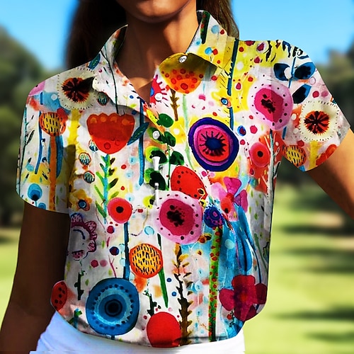 

Femme T-shirt POLO Chemise de golf Polo boutonné Respirable Séchage rapide Evacuation de l'humidité Manche Courte Vêtements de golf Top Standard Floral Eté Tennis Le golf Pickleball