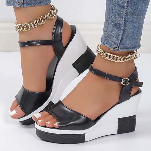 

Damen Sandalen Sandalen mit Keilabsatz Keilabsätze Schuhe mit innerer Höhenerhöhung Outdoor Täglich Schnalle Keilabsatz Peep Toe Offene Spitze Modisch Brautkleider schlicht Rennen Wanderschuhe