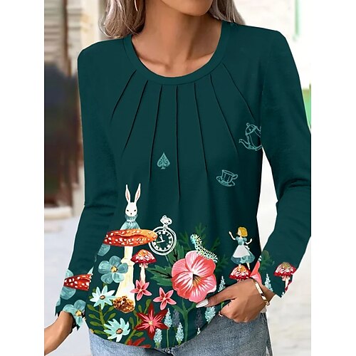 

Mujer Camiseta Verde Trébol Floral Estampado Manga Larga Festivos Fin de semana Básico Escote Redondo Regular Flor Pintura S