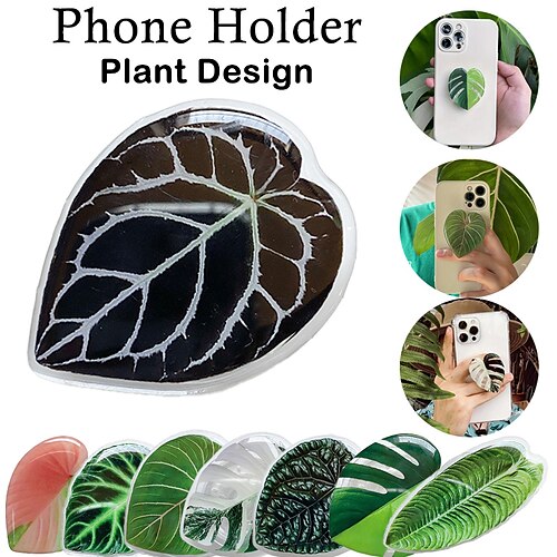 

Feuilles vertes jolie feuille acrylique pliable support de téléphone mobile support en expansion support de prise de téléphone grip tok avec motif végétal