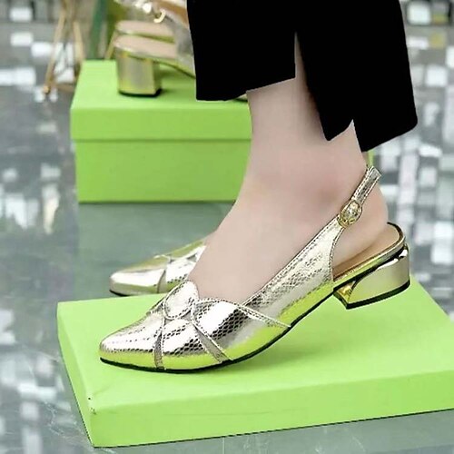 

Mujer Sandalias Zapatos Confort Diario Tacón Bajo Dedo Puntiagudo Moda Vintage Elegante Cuero Tira de tobillo Color sólido Negro Plateado Dorado