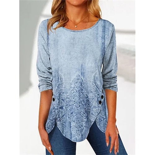 

Damen T Shirt Rote Blau Purpur Graphic Bedruckt Langarm Täglich Wochenende Basic Rundhalsausschnitt Standard Farbe S