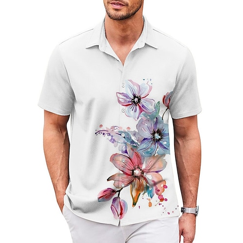 

Herren Hemd leinenhemd Blumen Grafik-Drucke Umlegekragen Rosa Blau Outdoor Strasse Kurze Ärmel Bedruckt Bekleidung Leinen Modisch Designer Brautkleider schlicht Weich