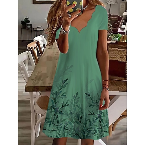 

Mulheres Vestido casual Vestido de verão Vestido estampado Folha Floral Imprimir pescoço recortado Minivestido Ativo Moda Ao ar livre Diário Manga Curta Normal Verde Claro Azul Verde Verão Primavera